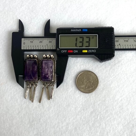 VTG Sterling Silver 925 Mexico Bezel Set Loaf Faceted Double Amethyst Brooch - Picture 15 of 16